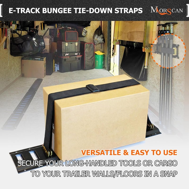 MorScan 8 Pack E-Track Bungee Tie-Down Straps, 12"-24" & 24"-48" Length Adjustable 2" Width Black Bungee Straps, Secure Cargo to Wall/Floor in Trucks, Trailers, Vans, Warehouses, Garages, Workshops - Image 2